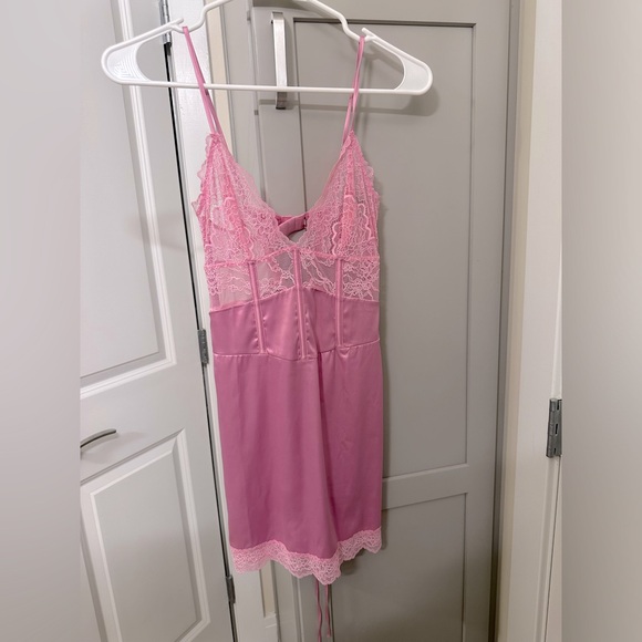 VICTORIAS SECRET pink satin corset slip dress - Picture 1 of 7